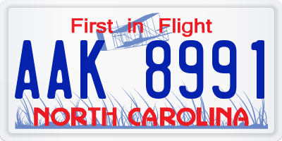 NC license plate AAK8991