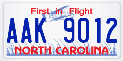 NC license plate AAK9012