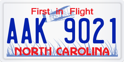 NC license plate AAK9021