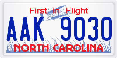NC license plate AAK9030