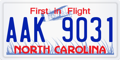 NC license plate AAK9031