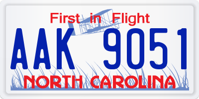 NC license plate AAK9051