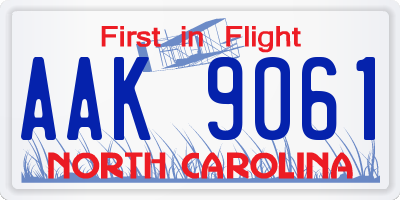 NC license plate AAK9061