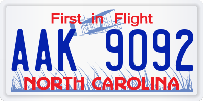NC license plate AAK9092