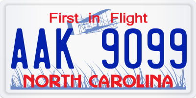 NC license plate AAK9099