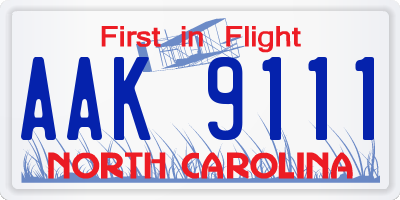 NC license plate AAK9111