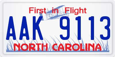 NC license plate AAK9113