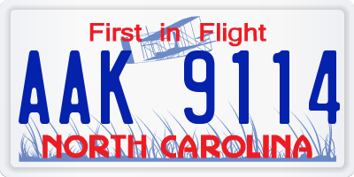 NC license plate AAK9114
