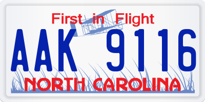NC license plate AAK9116