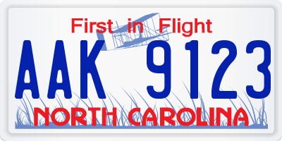 NC license plate AAK9123