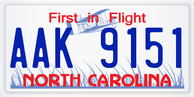 NC license plate AAK9151