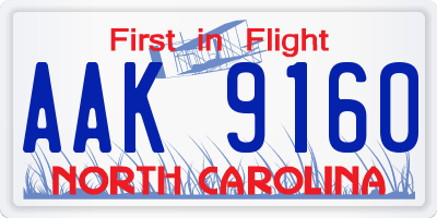 NC license plate AAK9160