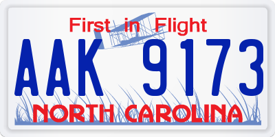 NC license plate AAK9173