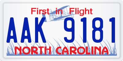 NC license plate AAK9181
