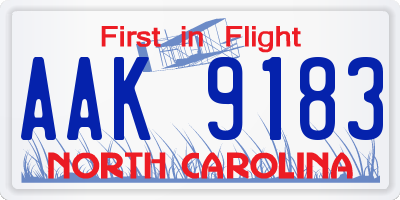 NC license plate AAK9183