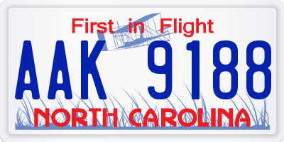 NC license plate AAK9188