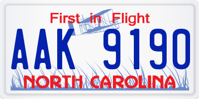 NC license plate AAK9190