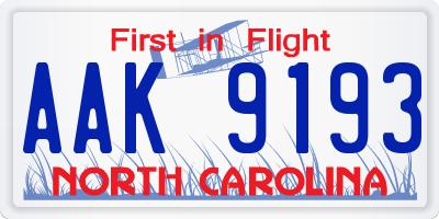 NC license plate AAK9193