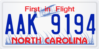NC license plate AAK9194