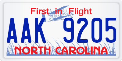 NC license plate AAK9205