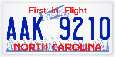 NC license plate AAK9210