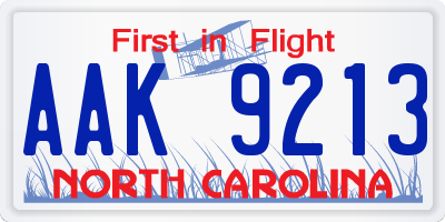 NC license plate AAK9213