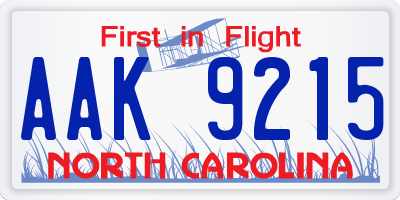 NC license plate AAK9215