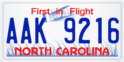 NC license plate AAK9216