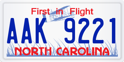 NC license plate AAK9221