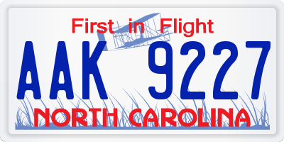 NC license plate AAK9227