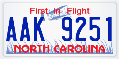 NC license plate AAK9251