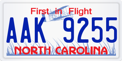 NC license plate AAK9255