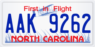 NC license plate AAK9262