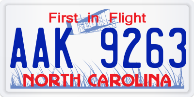 NC license plate AAK9263