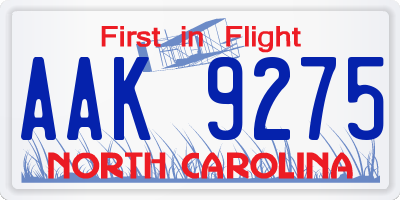 NC license plate AAK9275