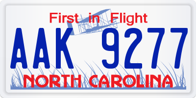 NC license plate AAK9277