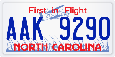 NC license plate AAK9290