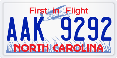 NC license plate AAK9292