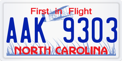 NC license plate AAK9303