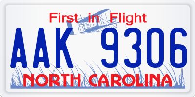 NC license plate AAK9306
