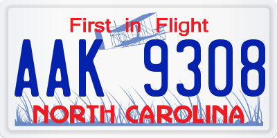 NC license plate AAK9308