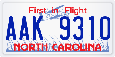 NC license plate AAK9310