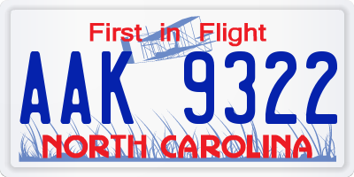 NC license plate AAK9322