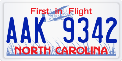 NC license plate AAK9342