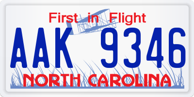 NC license plate AAK9346