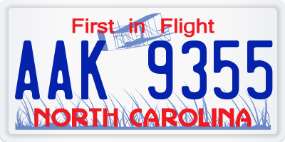 NC license plate AAK9355