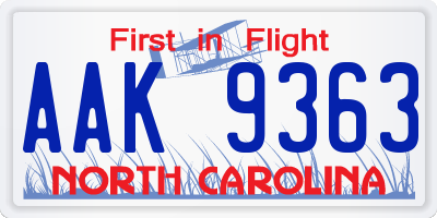 NC license plate AAK9363