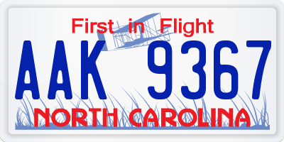 NC license plate AAK9367