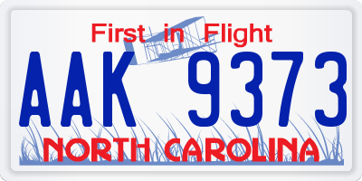 NC license plate AAK9373