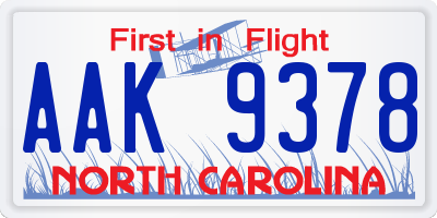 NC license plate AAK9378